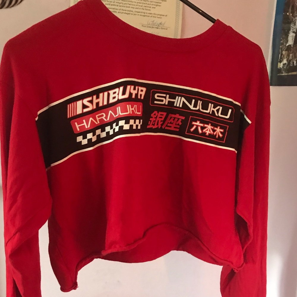 Red long sleeved crop top